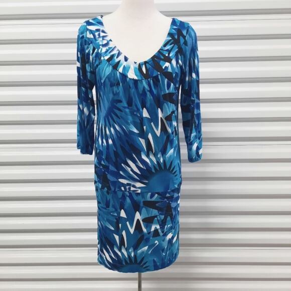 BCBGMAXAZRIA Dress Womens Small Blue Long Sleeve Pullover Sheath V-Neck - Picture 2 of 10